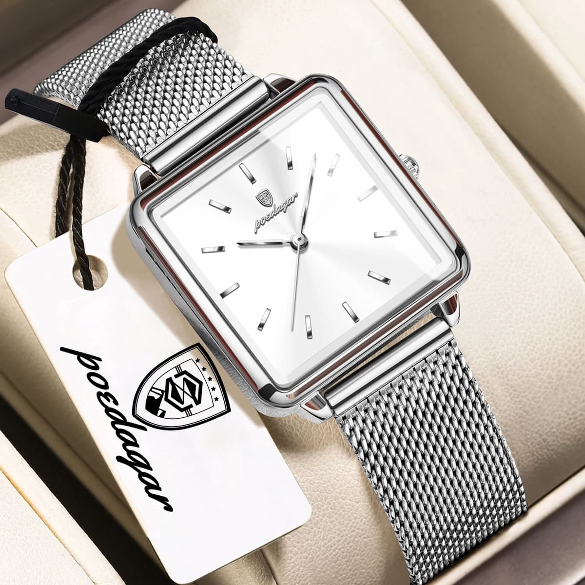 POEDAGAR Original Exquisite Ladies Wristwatch Waterproof Mesh Stainless Steel Woman Watch Square Elegant Women's Quartz Watches