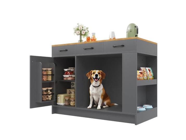 Okmyhome Kücheninsel 120/90/60 cm Natur/Grau aus Holzwerkstoff mit 3 Schubladen, Rechteckig, 60x90x120 cm, Küchen, Küchenmöbel, Kücheninseln