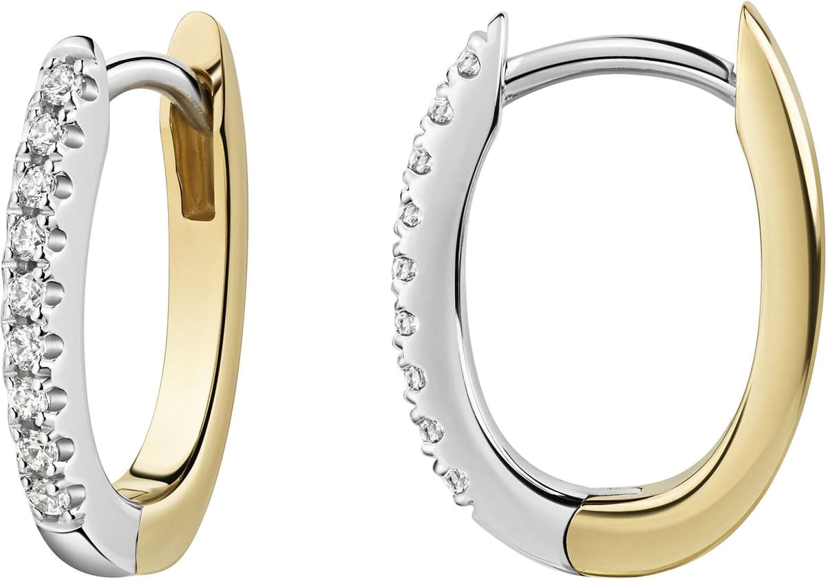 Paar Creolen ZEEME "925/- Sterling Silber rhodiniert und vergoldet Zirkonia", gold (mehrfarbig, weiß), Ohrringe, Damen, one-size, Silber 925 (Sterlingsilber)