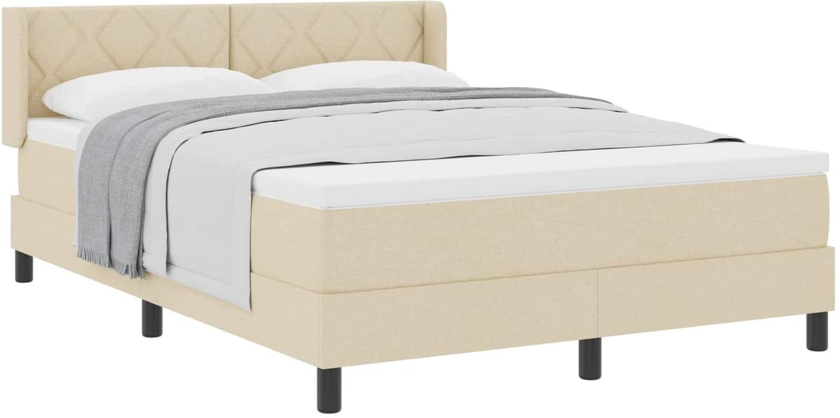 vidaXL Lit à ressorts avec tête de lit Crème 190 x 140 cm tissu