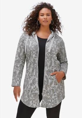 Plus Size Women's Fleece Zip Hoodie Sweatshirt by Roaman's in Heather Grey Outline Paisley (Size 6X) Jacket