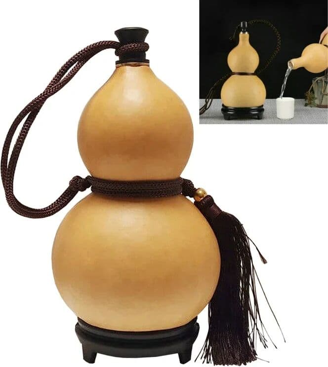 NONE Natural Dried Gourd Water Bottle With Lid Hollow Calabash Table Decor Chinese Pumpkin For Drinks Holder Ornament Home Decor