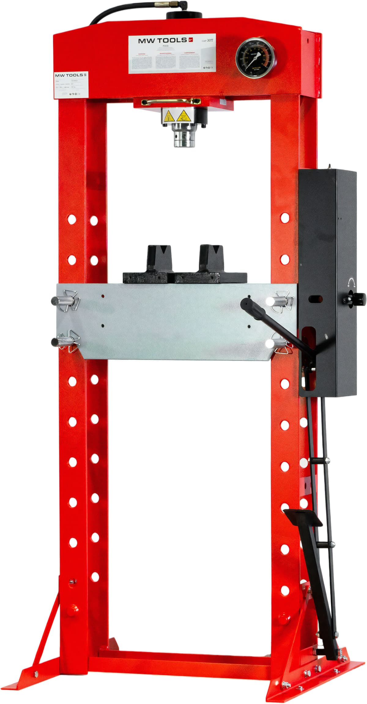 Presse d'atelier hydraulique 30 t commande manuelle et au pied MW Tools PH30