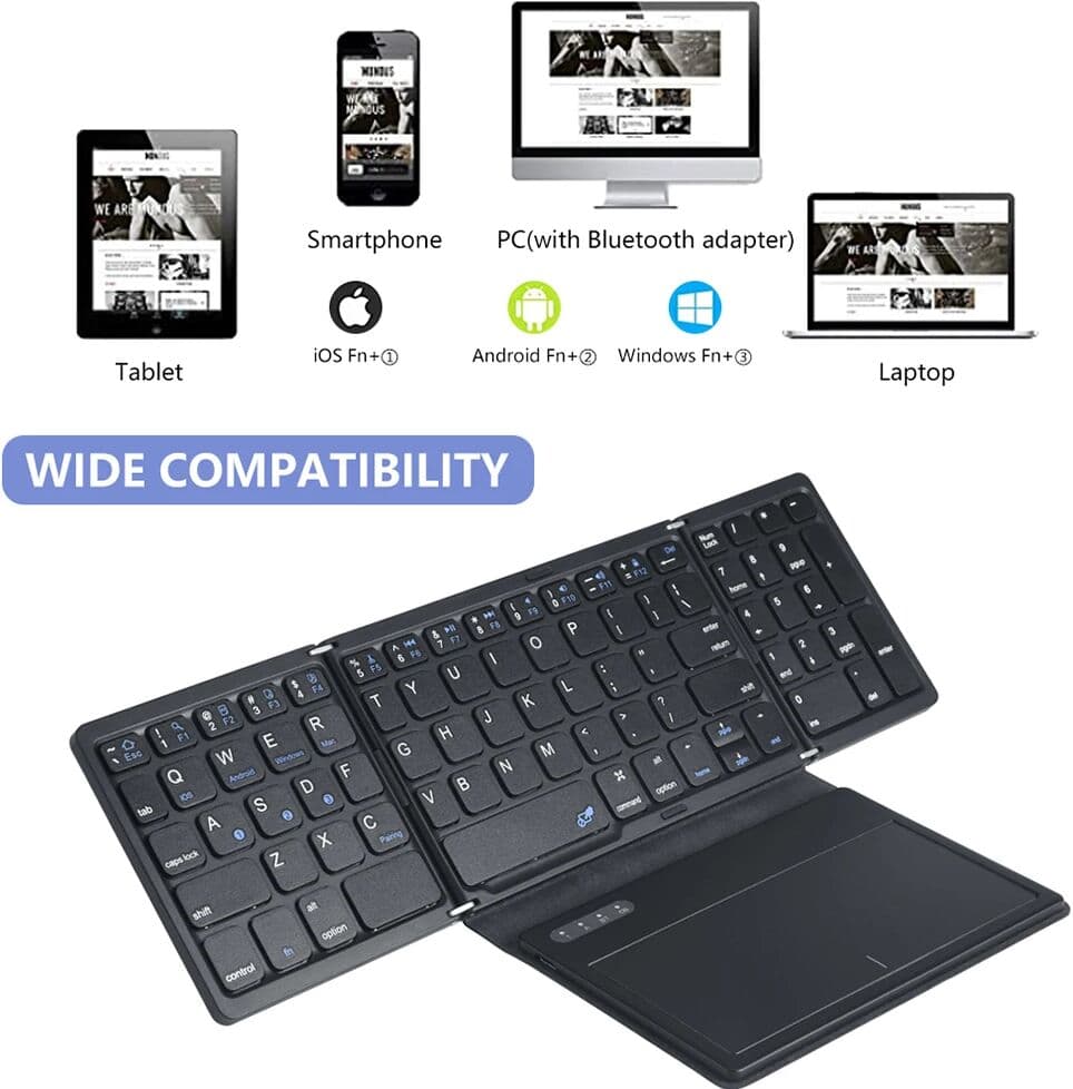 B．O．W BOW Foldable Bluetooth Mobile Phone Keyboard Folding Portable Wireless Keyboard with Big Touchpad Keyboard for Smartphone