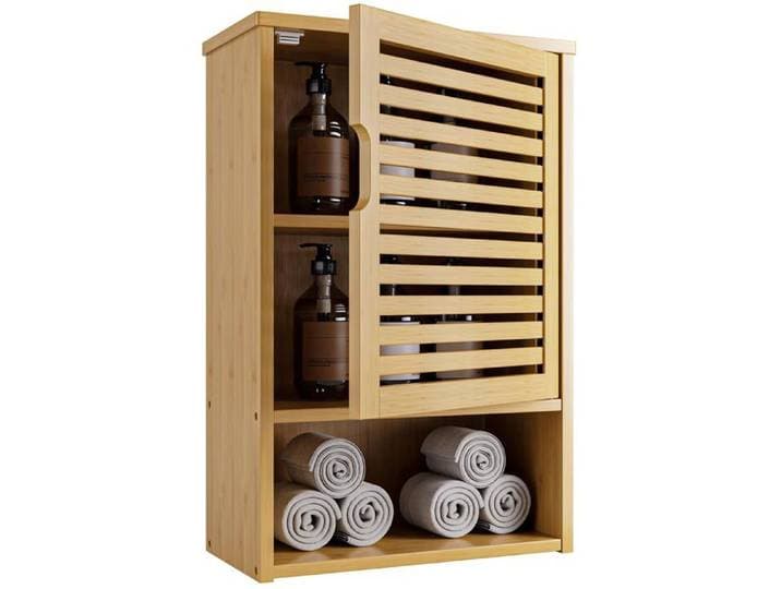 Armoire à pharmacie murale en bambou 1 porte étagère réglable 20 x 40 x 60 cm rangement salle de bain au-dessus des toilettes