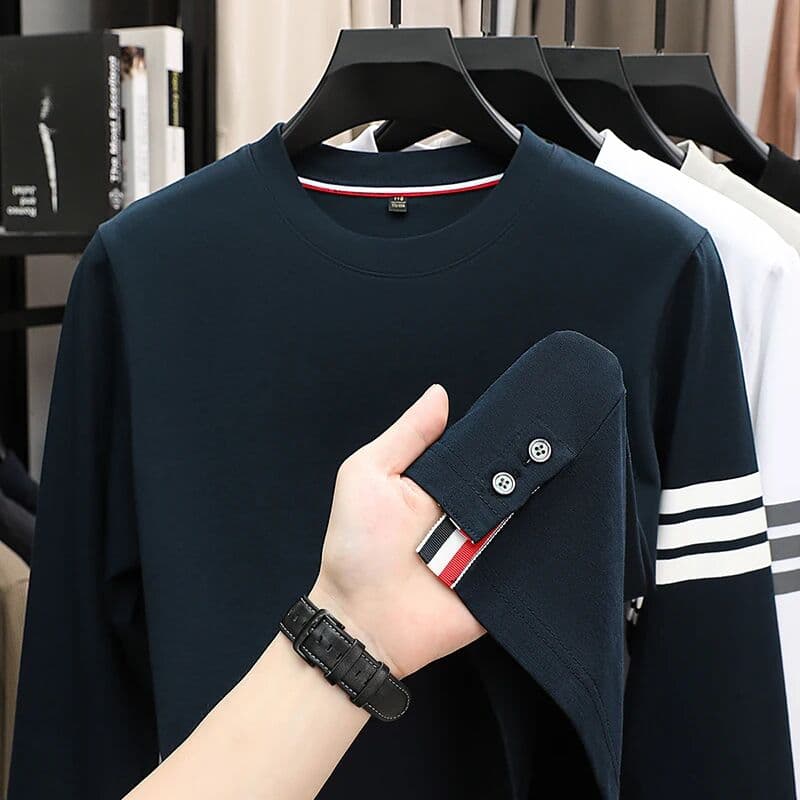 NONE Original Design Man Long-Sleeved T-Shirt Round Neck Stripe Moisture-Wicking Breathable Autumn  T-Shirt Fashion Men's Clothing