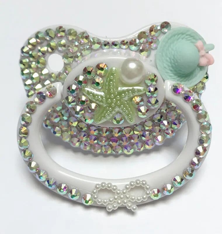 MIYOCAR unique handmade bling green star adult pacifier Adult Sized Cute Gem Pacifier Dummy Silicone Nipple pacifier
