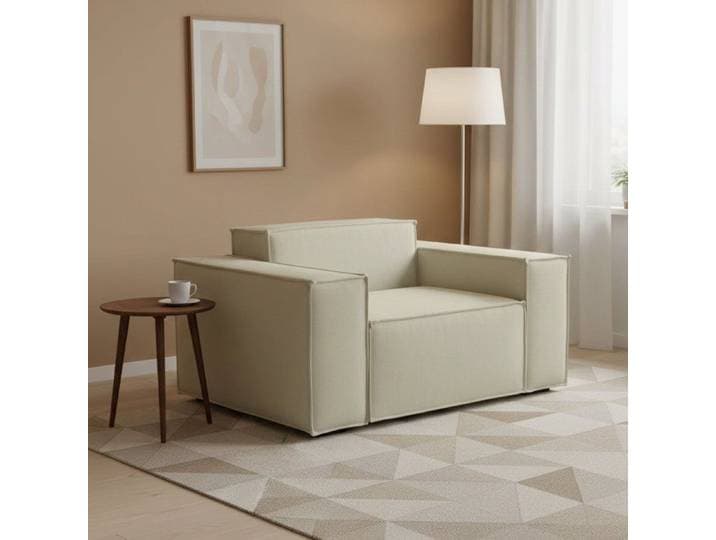 Dmora - Fauteuil Leonia 140x95xh70 cm Beige Panneau effet bois Polyester et Mousse de polyuréthane
