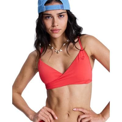 Bandeau-Bikini-Top ROXY "Solid Essentials Wrap Bra", Damen, Gr. XL, rot (hibiscus), Obermaterial: 85% Polyester, 15% Elasthan., Bikini-Oberteile