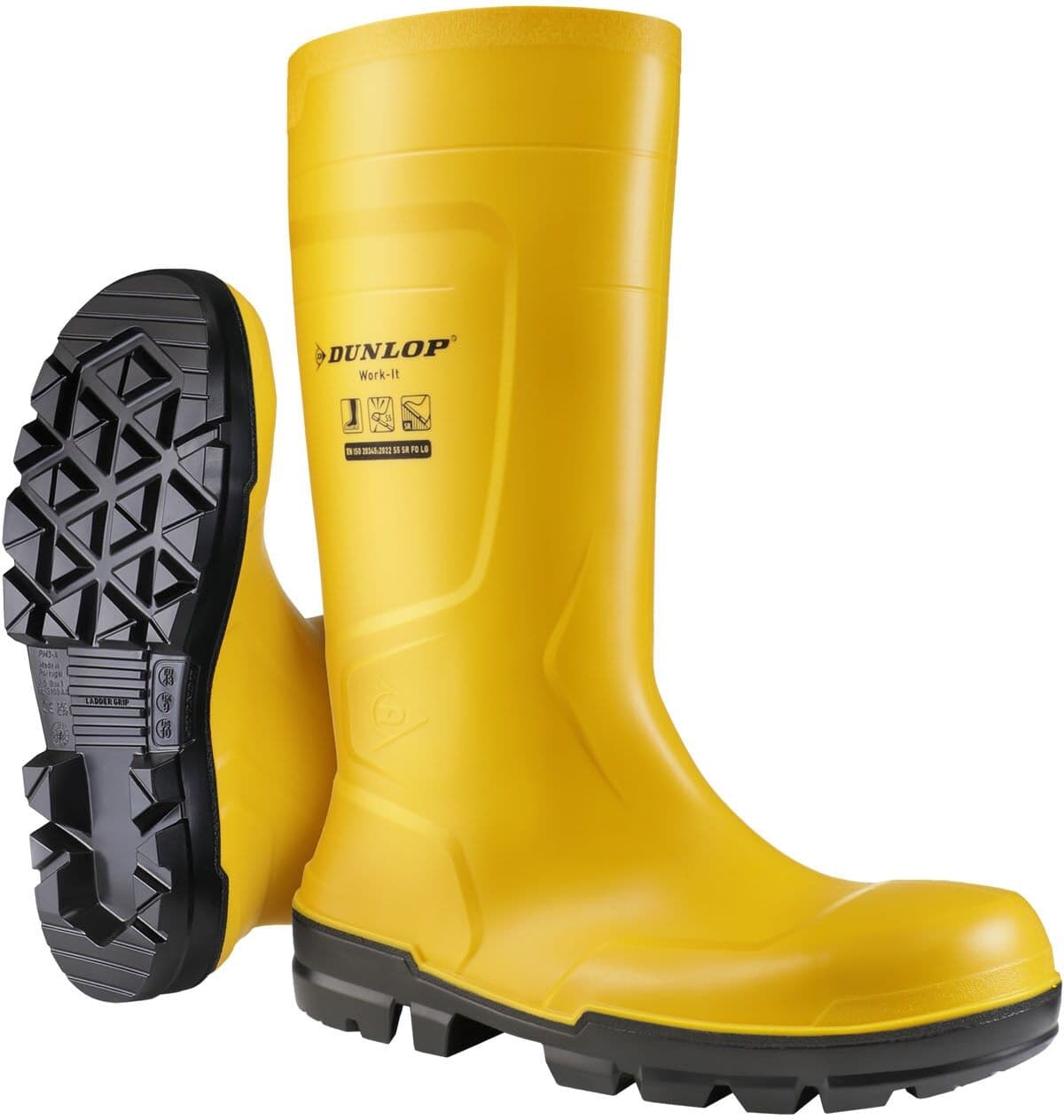 Stiefel DUNLOP "Work-It" Gr. 45, gelb, 45, Obermaterial: 100% PVC PVC., Schuhe, Stiefel