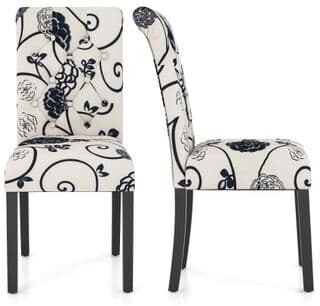 Costway 2 Pieces Tufted Dining Chair Set with Adjustable Anti-Slip Foot Pads-Blue and White