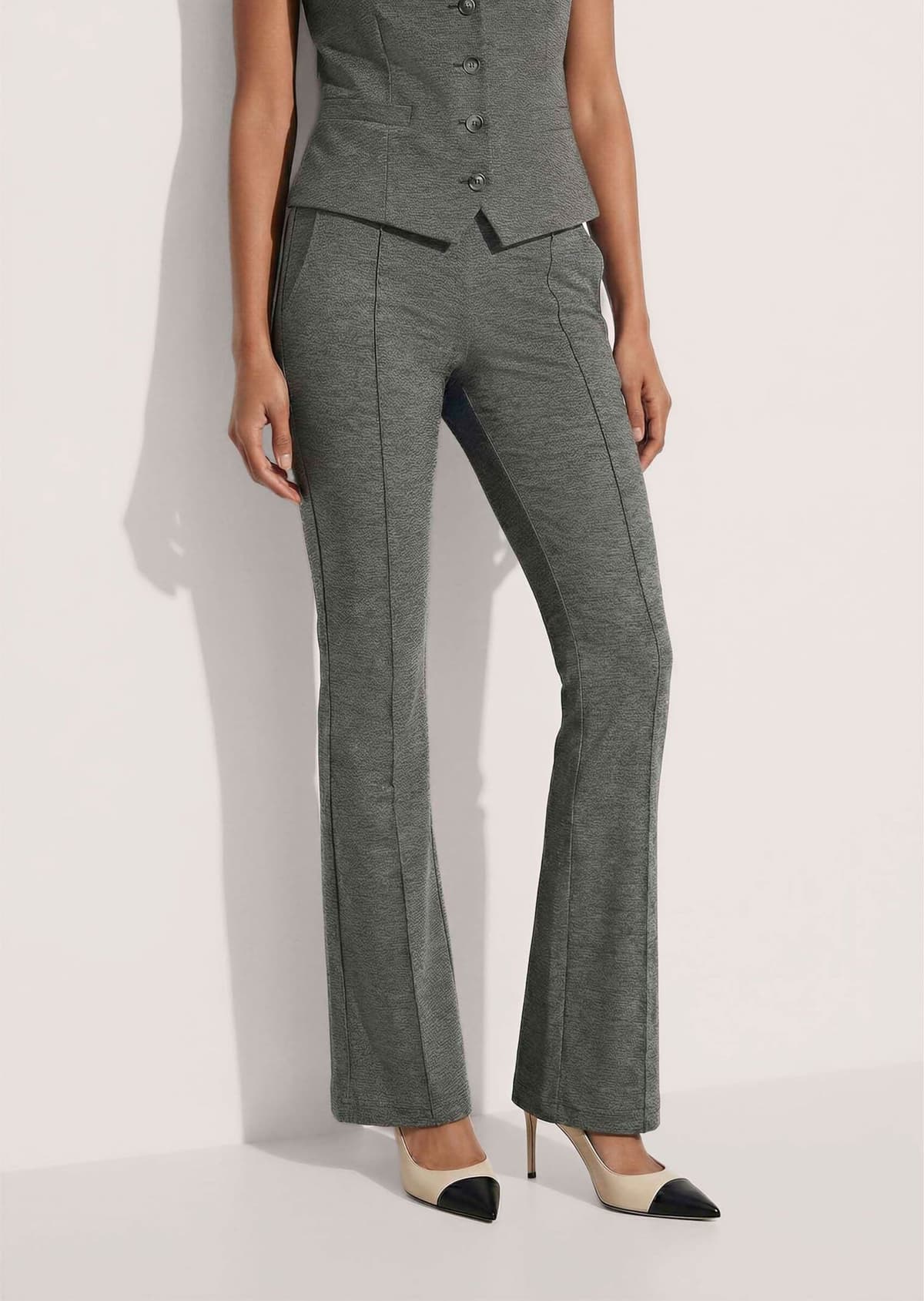 Schlupfhose MADELEINE "Hose Jerseyhose mit Bootcut-Bein", Damen, Gr. 17, grau (steingrau, melange), Hosen Schlupfhose