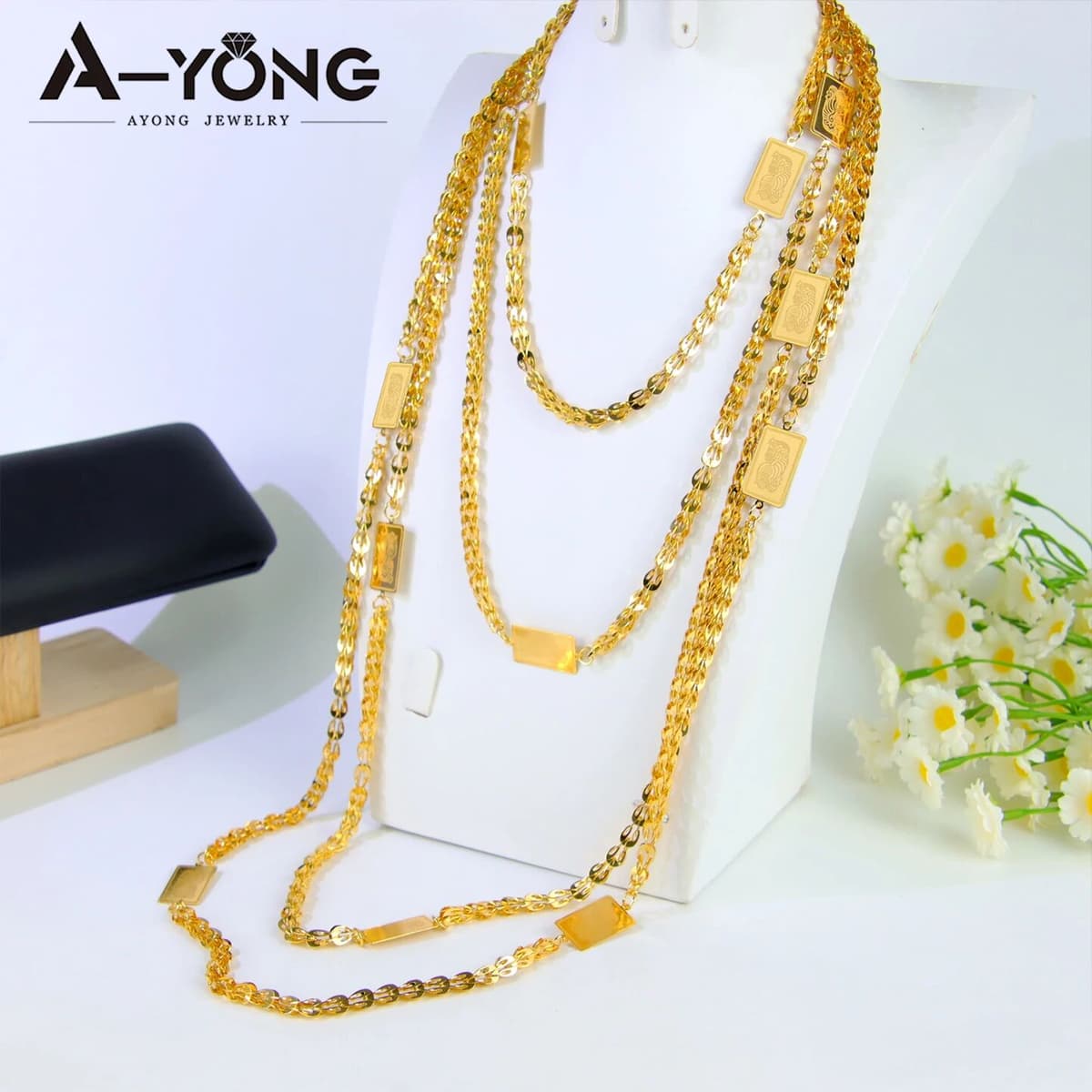 A-YONG AYONG JEWELRY Luxury Dubai Gold Plated Long Necklace 21k Gold Color 80/160cm Arabic Design Choker Turkish Religion Women Wedding Party Jewelry