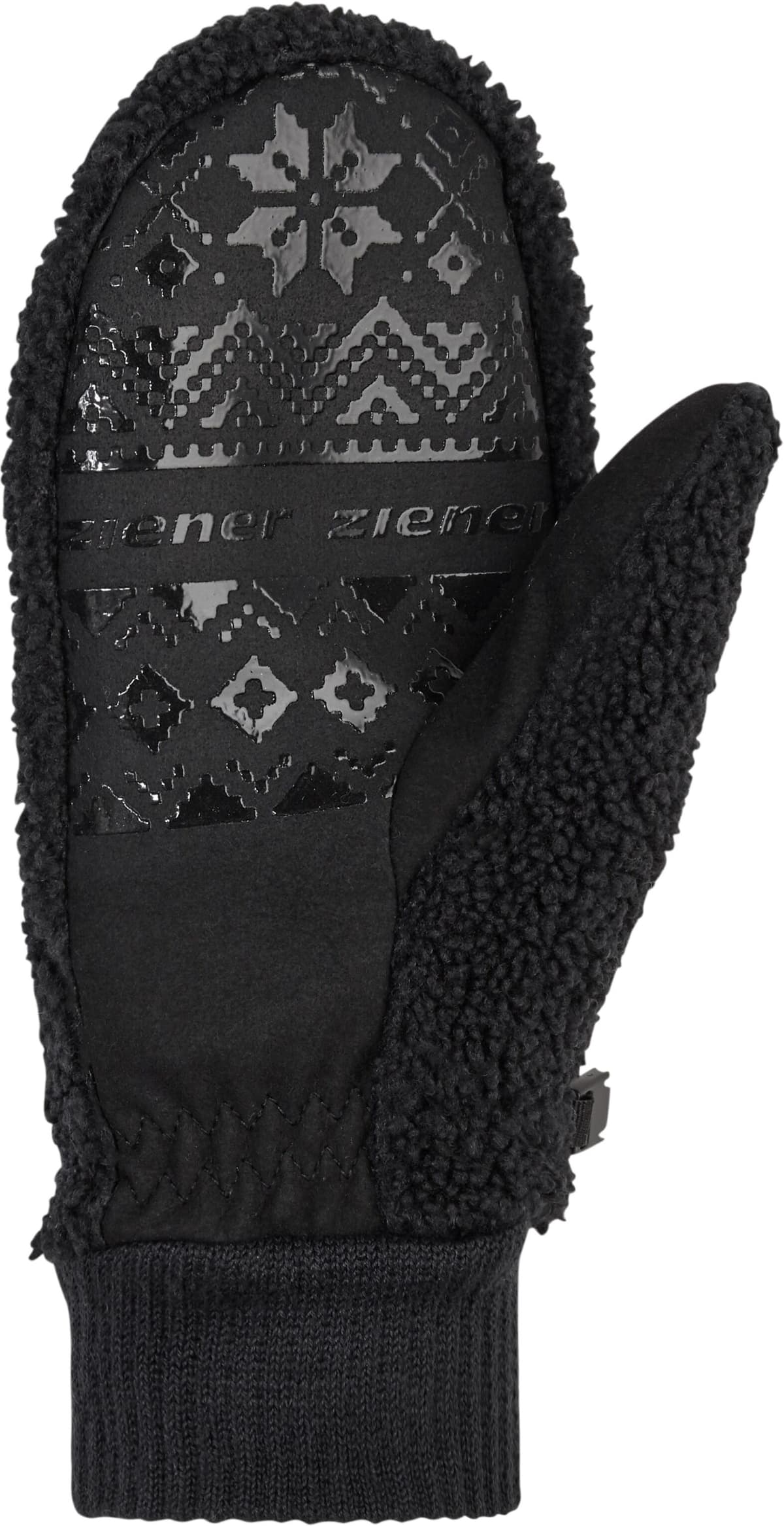 Fäustlinge ZIENER "ISHERPA-Z DAMEN", Damen, Gr. M, schwarz, Materialmix, Handschuhe Fäustlinge, Warm, Teddyfleece, Strickbündchen