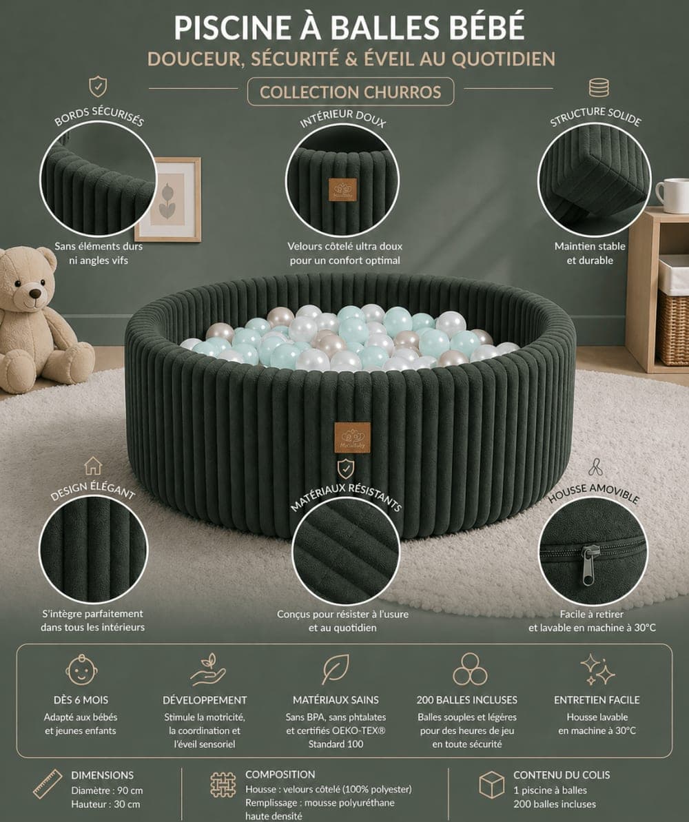 MeowBaby Piscina de bolas para bebé en pana   200 bolas
