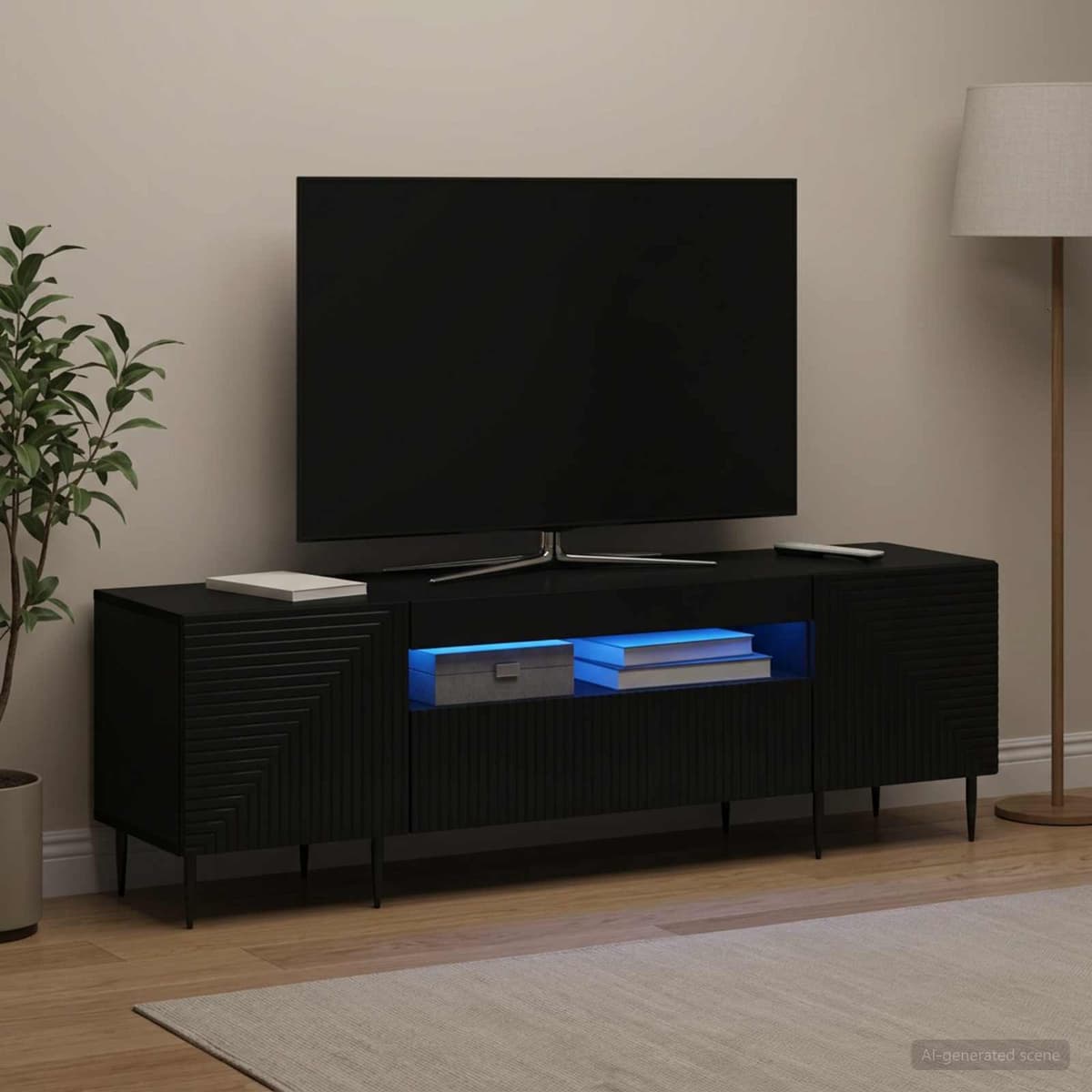 vidaXL Meuble TV LED HAARLEM 153 x 35 x 43 cm Noir Bois d'ingénierie