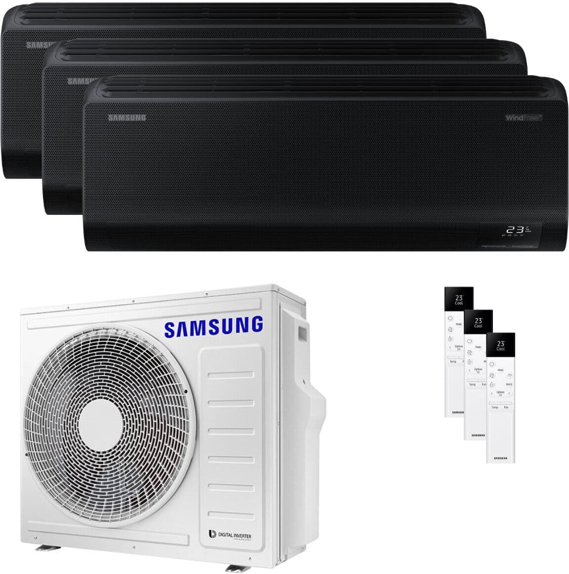 Samsung Condizionatore Windfree Black trial split 9000+12000+12000 BTU inverter A++ wifi unità esterna 6.8 kW