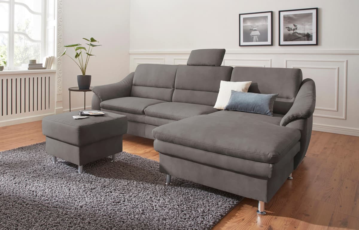 Ecksofa SIT & MORE "Cardoso L-Form", grau, B:264cm H:90cm T:162cm, Luxus-Microfaser 2 (100% Polyester);Luxus-Microfaser ALTARA NUBUCK (100% Polyester);Luxus-Microfaser 1 (100% Polyester), Sofas, Ecksofa, mit Federkern, wahlweise mit Schlaffunktion grau B/