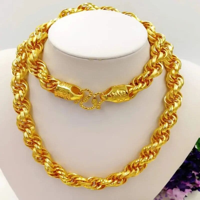 NONE Lynge Jewelry Fu Head Twist Dragon Men's 24K Gold AU999 Necklace - Heavy texture, lucky meaning, warm luster, ideal for gifting