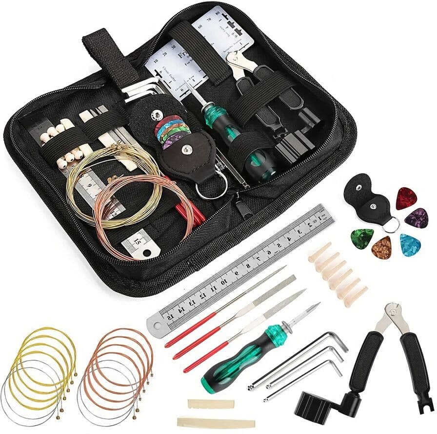 NONE 25/30 in 1 Guitar Tool Kit Set Multi-functional Guitar Repair Toolbox Guitar Parts Replacement Toolbox Picks String Fixed Buckle