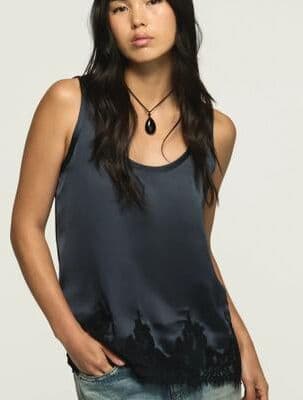 Lucky Brand Lace Hem Swing Tank - Women's Clothing Tops Tank Top in Ombre Blue, Size XL