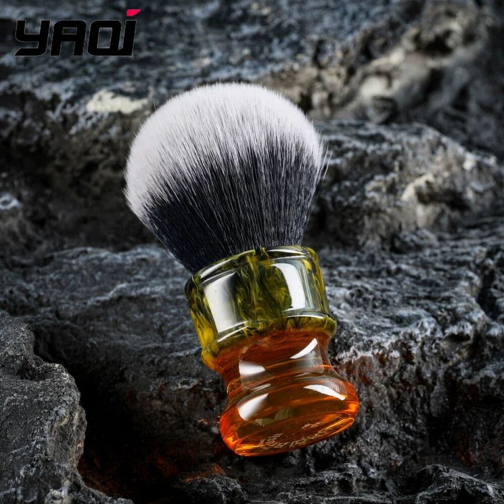 NONE 2026 YAQI ROCKS Men's Wet Shaving Brush 28mm Synthetic Hair Resin Handle for Facial Beard Stubble Grooming Limited-time sale