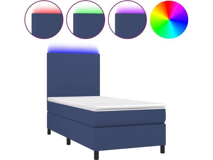 vidaXL - Boxspring - met - matras - en - LED - stof - blauw - 100x200 - cm