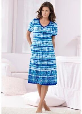 Plus Size Women's V-Neck Short Sleeve Short T-Shirt Lounger by Dreams & Co. in Bright Cobalt Tie Dye Stripe (Size 1X)
