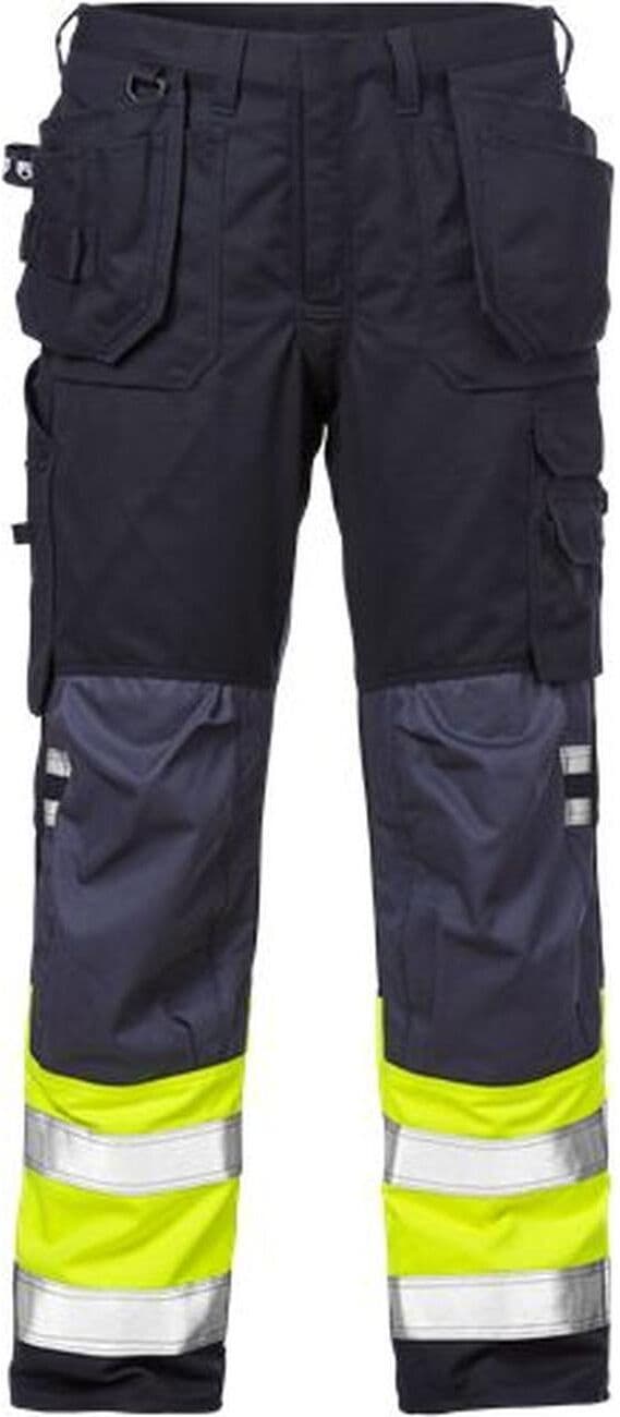 Fristads 109417 Flamestat Hi Vis Håndværker Bukser Kl.1 2074 / Håndværkerbukser / Arbejdsbukser Hi-Vis Gul/marine D84