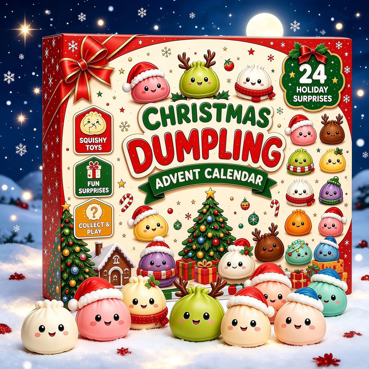 NONE 2026 Christmas Squishies Advent Calendar 24 Days Countdown Dumpling Squishy Stress Relief Fidget Mystery Surprise Gift Box Decor