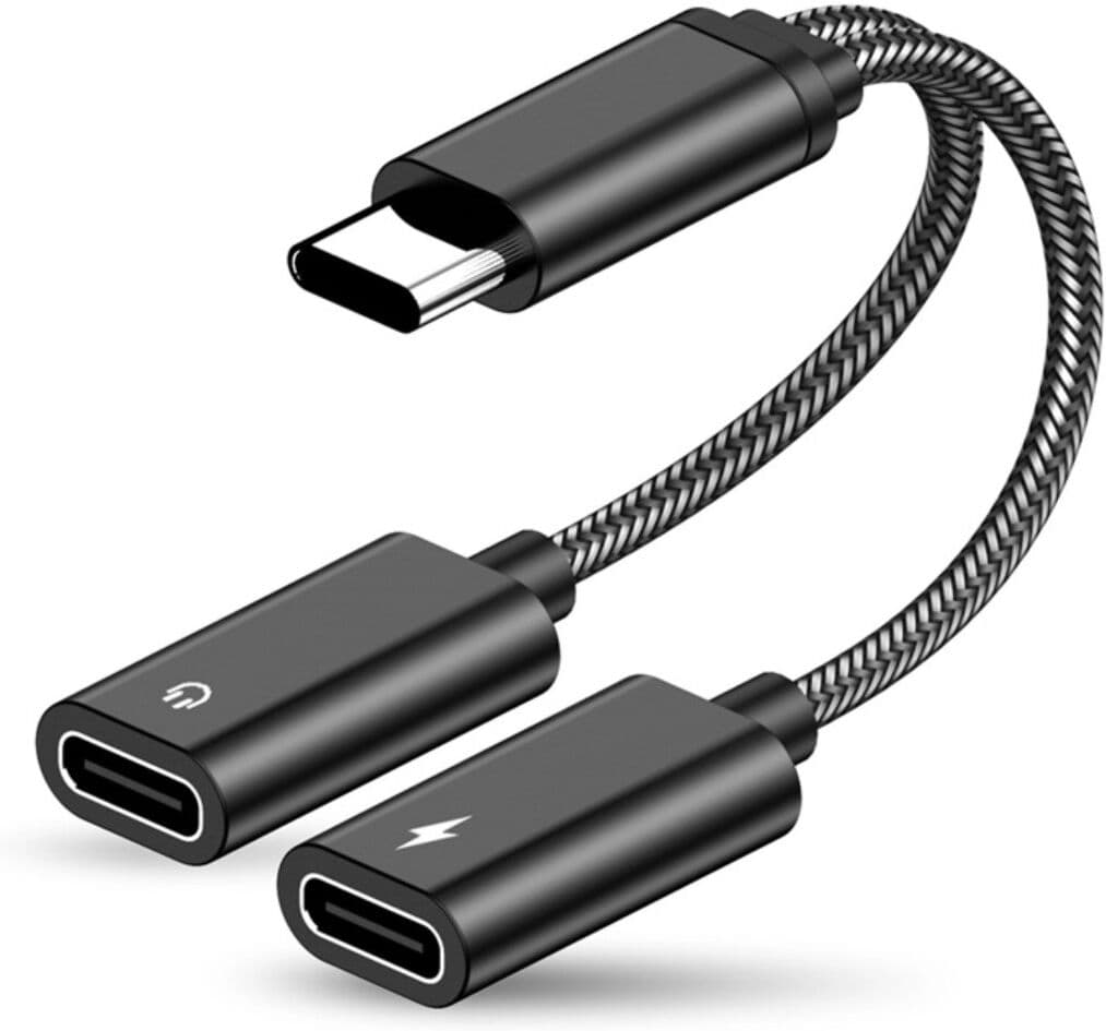 INF Type-C zu USB-C Audio-Adapterkabel 60W, Aluminiumlegierung, geflochten, Schwarz