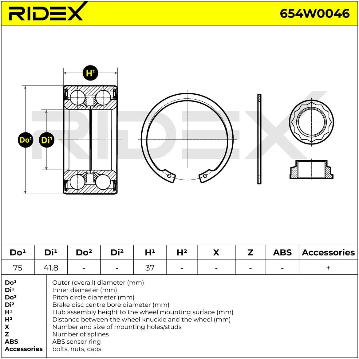 RIDEX 654W0046 Σετ ρουλεμάν τροχών