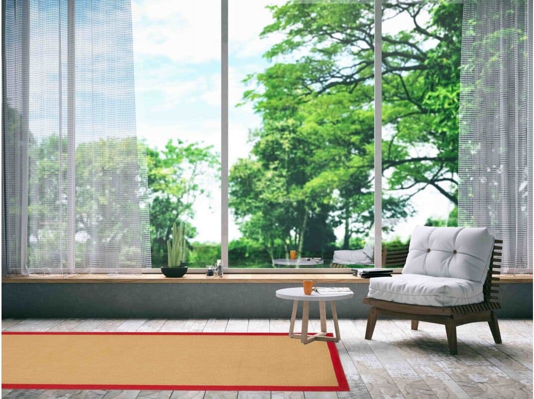 Sisalteppich CARPETFINE "Sisal , auch als Läufer erhältlich", rot, B:75cm H:5mm L:300cm, Sisal, Teppiche, Sisalteppich, mit farbiger Bordüre, Anti Rutsch Rückseite, viele Grössen, Wohnzimmer rot B : 75cm 1 Stk., 5mm, L: 300cm