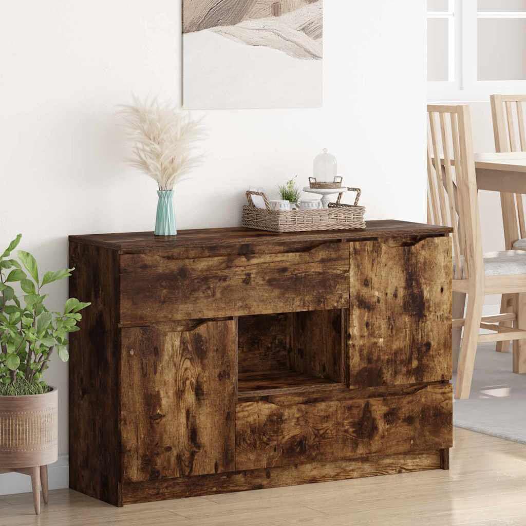 Norden Home Sideboard Concrete Grey 100 X 30 X 65.6 Engineered Wood Smoked Oak 100cm H X 65.5cm W X 30cm D
