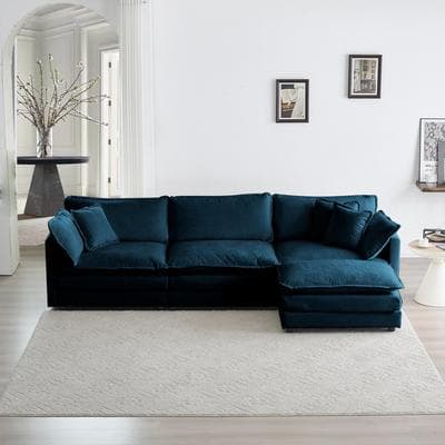 GDFStudio - Jimmy Chenille 103.8 Inch L-Shaped 3 Seater Sofa and 1 Ottoman with Pillow