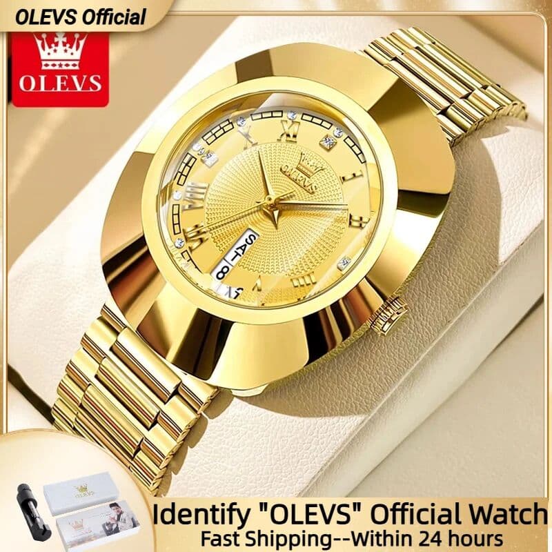 OLEVS Quartz Watch for Women Golden Tungsten Steel Luxury Elegant Waterproof Calendar  Watch Women's Wristwatches