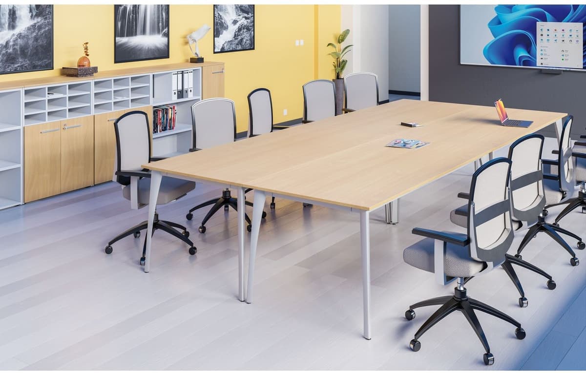B2B Partner Stół konferencyjny do biura PRIMO OMEGA, 160x80 cm, biała podstawa, orzech
