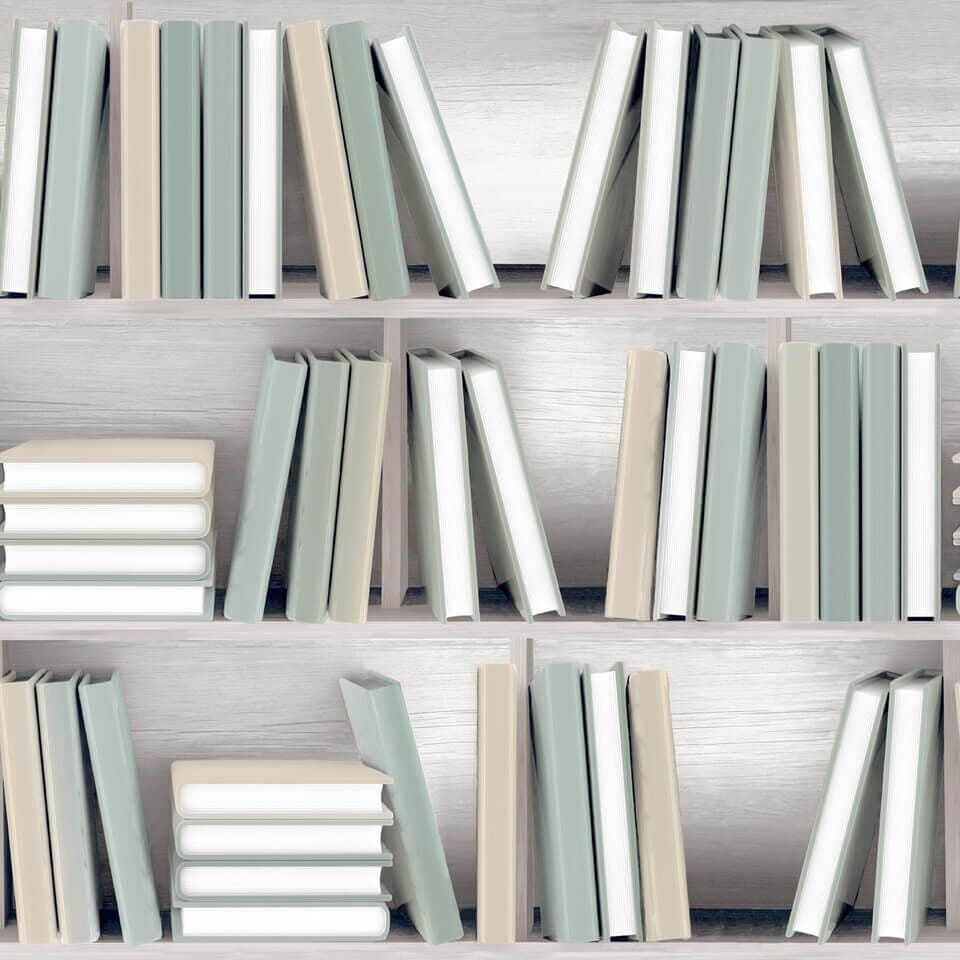 Dutch Wallcoverings Illusion - L154-04 - Boekenplank Beige/Groen   3294272154043   Behang