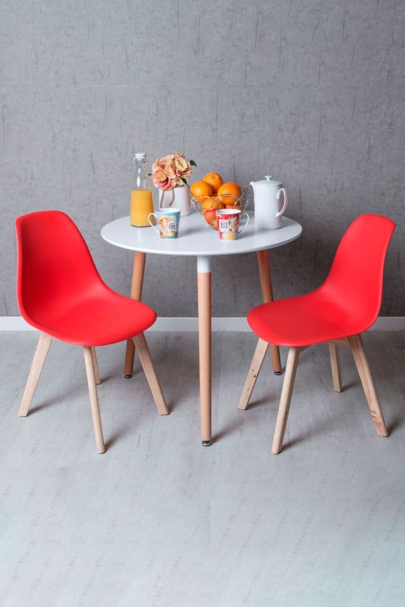 Presentes Miguel Conjunto Mesa Tower Redonda 80 cm Branca e Pack 2 Cadeiras Kelen - Vermelho