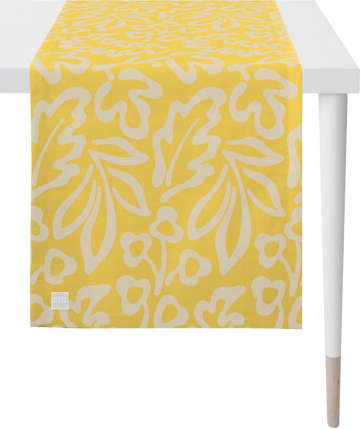 Tischläufer APELT "3971 Outdoor, Sommerdeko, Sommer", gelb (gelb, weiß), B:46cm L:135cm, Polyester, Tischdecken, Tischläufer, Jacquardgewebe gelb, weiß B/L: 46cm x 135cm, 1 Stk., rechteckig
