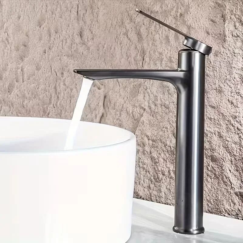 NONE Modern Zinc Alloy Bathroom Sink with Hot & Cold Water Control, Long Spout, Valve Core & Single Hole Installation