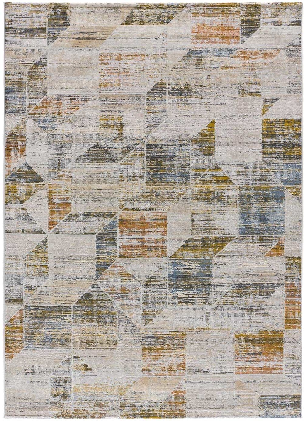 Atticgo Alfombra geométrica crema/azul/mostaza 192x290 cm