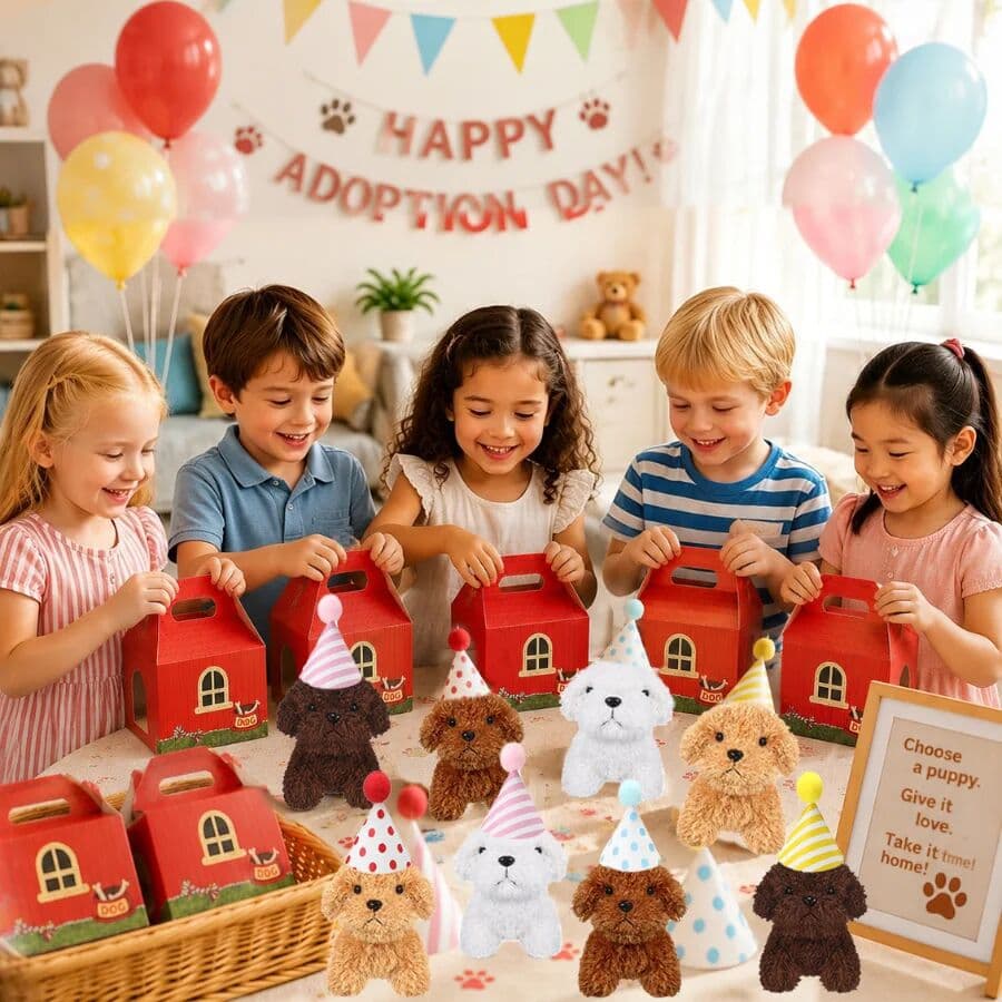 NONE 8-32Set Adopt A Puppy Party Favors Mini Plush Puppy Stuffed Dogs with Paper Boxes Animals Bulk for Birthday Party Favors