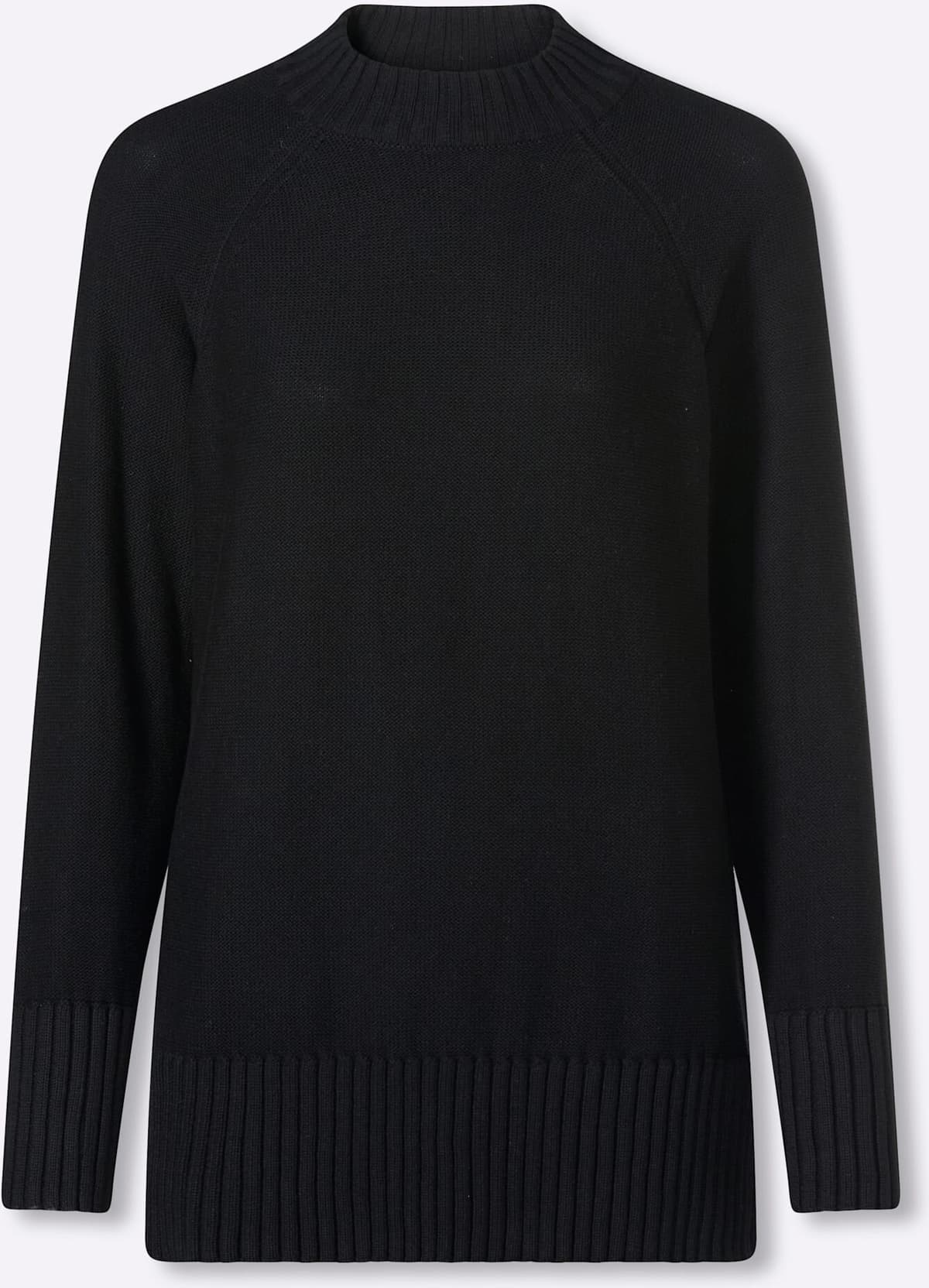 Stehkragenpullover CLASSIC BASICS "Stehkragen-Pullover", Damen, Gr. 52, schwarz, 100% Baumwolle, unifarben, Pullover Stehkragenpullover schwarz 52