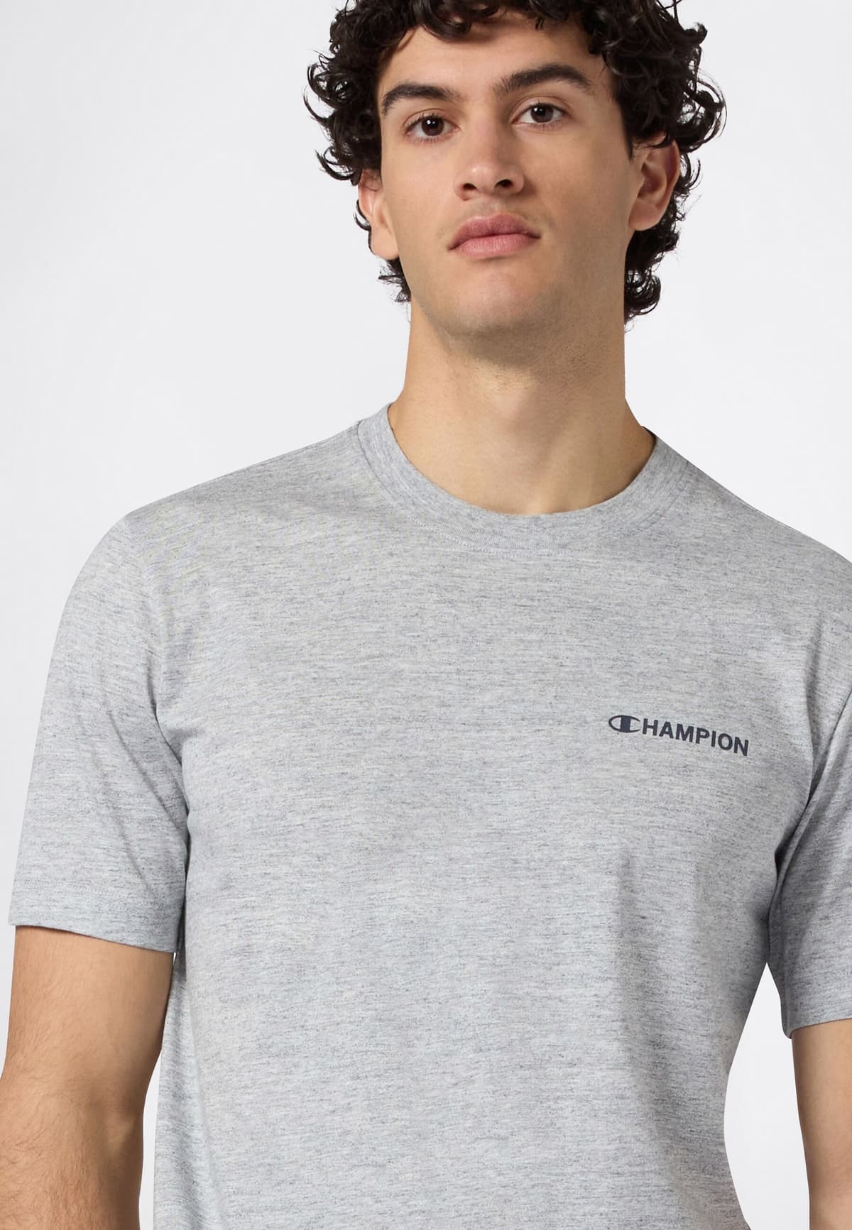 T-Shirt CHAMPION "Graphic Crewneck T-Shirt", Herren, Gr. L (52/54), grau (noxm), Obermaterial: 100% Baumwolle, Rundhals, Shirts T-Shirt, mit Rundhalsausschnitt, Kurzarm, aus Baumwolle noxm L (52/54)