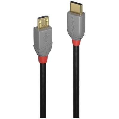 LINDY USB-Kabel USB 2.0 USB-C® Stecker, USB-Micro-B Stecker 1.00m Schwarz, Grau 36891