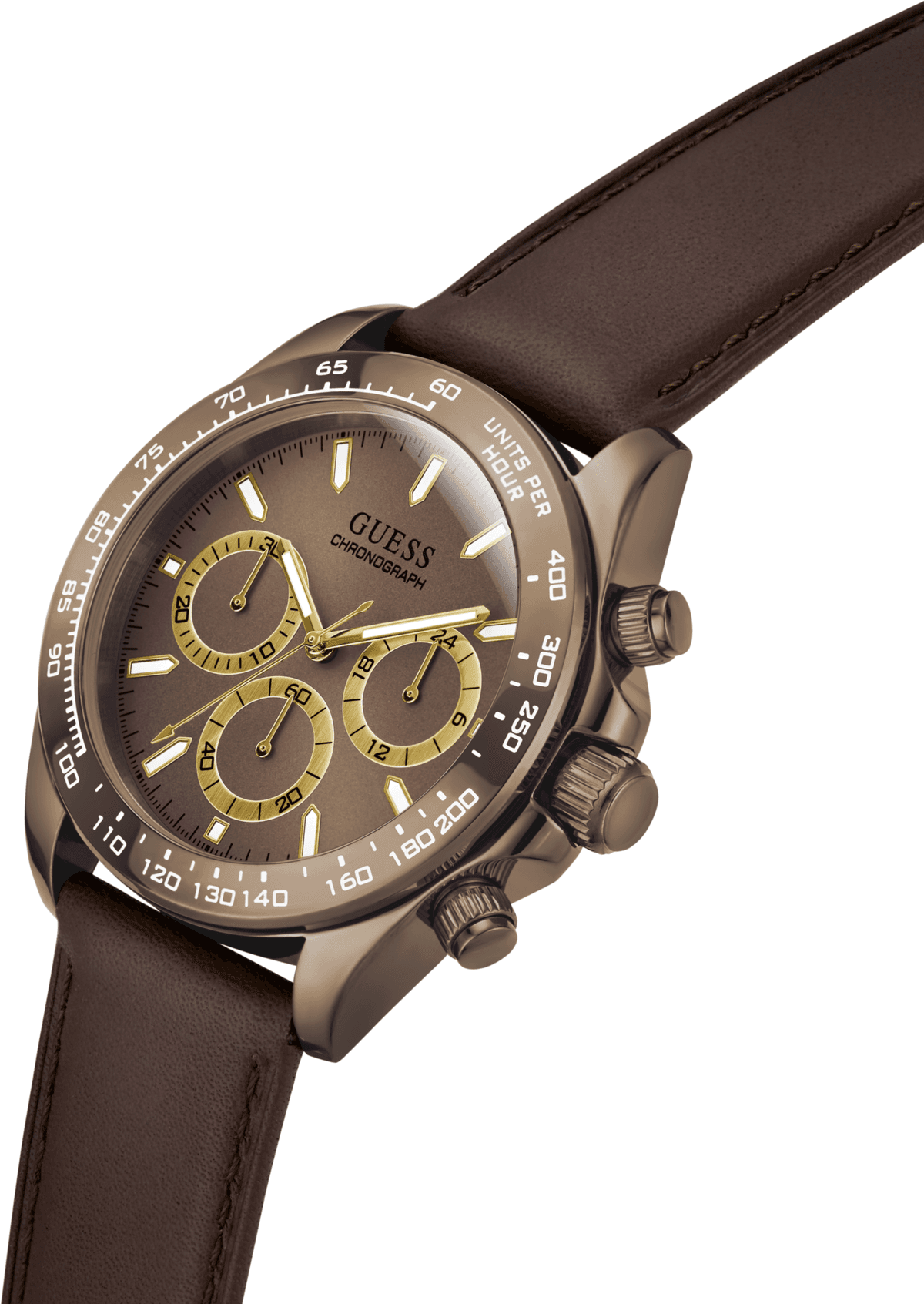 Chronograph GUESS "ARTHUR", braun (braun, braun, braun), Armbanduhren, Herren, braun, Chronograph, Quarzuhr, Armbanduhr, Herrenuhr, Lederarmband, analog, Tag