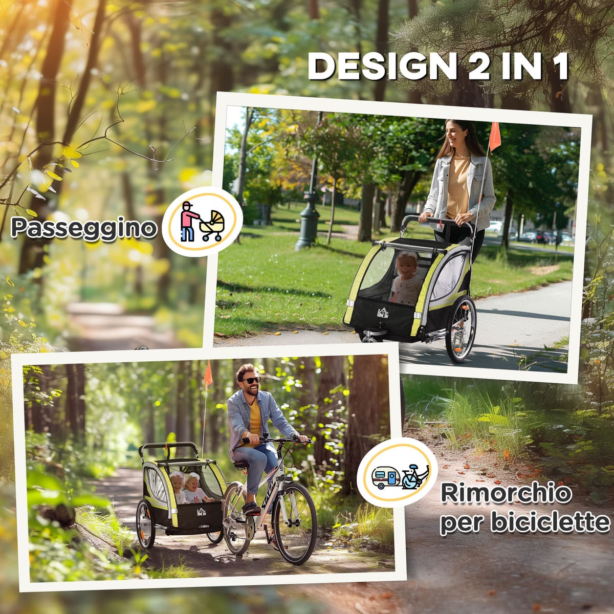 Altro Rimorchio Bici Per Bambini E Passeggino, Design 2 In 1 Con Freno, Cintura A 5 Punti, Carrello Rimorchio Per Bicicletta Con Tasche Laterali, Catarifra