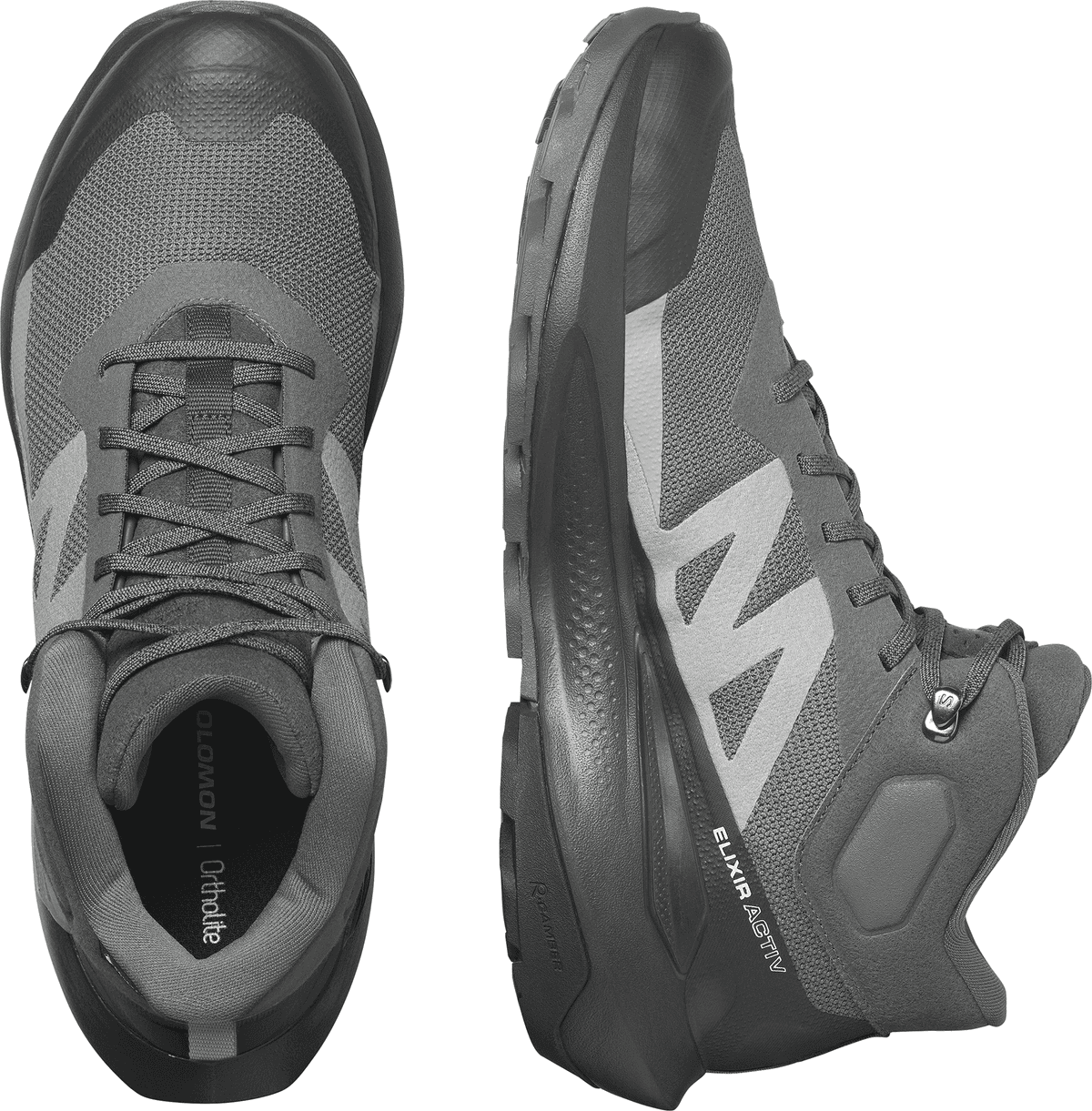 Outdoorschuh SALOMON "ELIXIR ACTIV MID GORE-TEX", Herren, Gr. 49, Textil, grau (magnet, phantom, sharkskin), Synthetik, Textil, Schuhe Outdoorschuh, wasserdicht dank Gore-Tex Membrane magnet, phantom, sharkskin 49, Textil