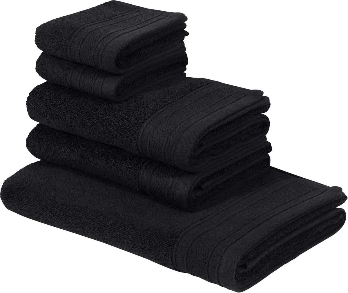 Handtuch Set BRUNO BANANI "Robby, Premium Handtücher, 500 gr/m², 100% Baumwolle", schwarz, 5 Stk., Frottier, Frottier, Obermaterial: 100% Baumwolle, Handtuch-Sets, Handtuch Set, Duschtücher, Handtücher, Gästetücher, Set, 5-tlg, 5 Jahre Garantie schwarz 5 